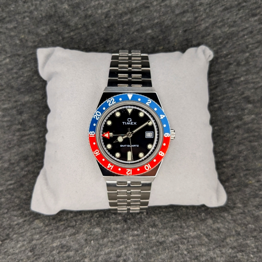 Q Timex GMT 38mm quartz watch (like new)